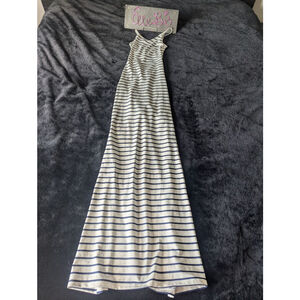 NWOT White Navy Stripe Open Back Maxi Dress S